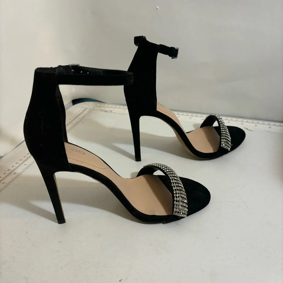Aldo women’s black velvet crystal embellished strappy stiletto  heeled sandals 9 - Picture 4 of 12